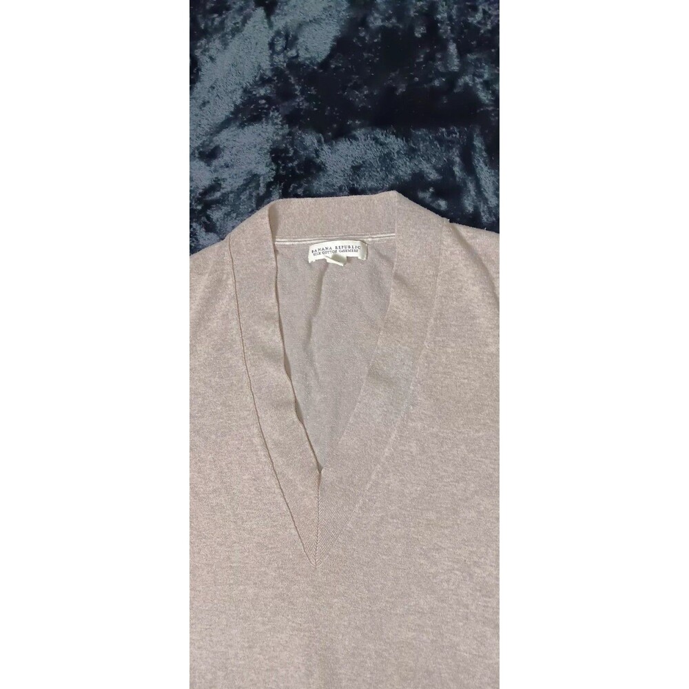 Banana Republic Silk Cotton Cashmere Blend Vneck Sweater S Taupe Brown Preppy - Picture 3 of 13